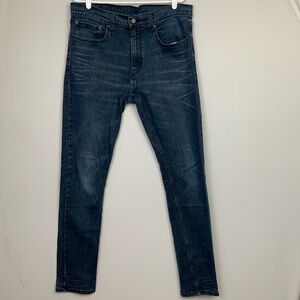 Levi's 512 Men’s Sz 34x34 (34x33) Dark Blue Denim Slim Taper Jeans Whiskering